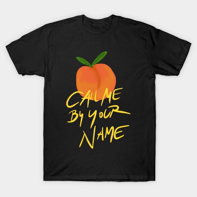 Peach Call Me By Your Name CMBYN on Black T-Shirt by podartist